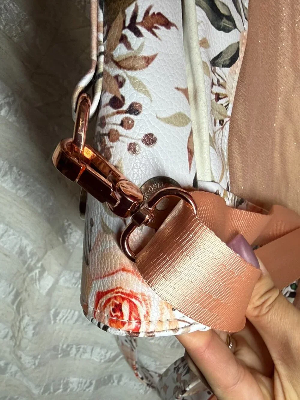 Queen & Beyond Rose Floral Faux Leather Diaper Bag Tote Rose Gold
